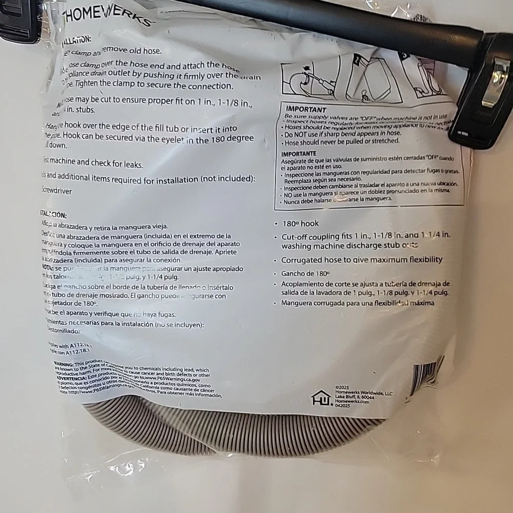 HOMEWORKS‎ Corrugated Washing Machine Discharge Hose 5 ft HRBDIS11B